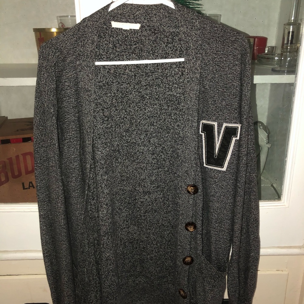 Gray Knit Varsity Cardigan